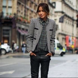 Joie Houndstooth Wool Zip-Up Bomber Jacket Pre-Owned